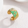 Onregelmatige geëmailleerde open ring met groene vintage gestreepte macaronpatronen - Smaragdgroen Wit Werveling