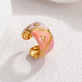 Artistic wide open ring with pink and orange enamel stripes and a vintage gold finish - Pink (OLBR923)