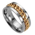 Men's stainless steel spinner ring with a golden chain inlay and polished silver finish - Size 6 / Gold