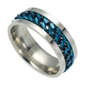 Men's stainless steel spinner ring with blue chain inlay for anxiety relief - Size 6 / Blue