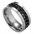 Polished silver stainless steel spinner ring with black Cuban chain inlay for men - Size 6 / Black