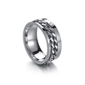 Close-up of rotating stainless steel chain ring with engraved Roman numerals detail - Size 7 / Roman Numeral Spinner Style / Roman Numeral Steel