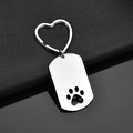 Stainless steel name keychain with heart ring and hollow paw print charm in silver - Style 1 Silver