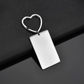 Polished silver stainless steel heart keyring with customizable blank rectangle tag - Style 2 Silver