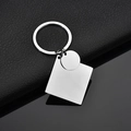 Custom silver stainless steel keychain with polished square and round blank tags - Style 3 Silver