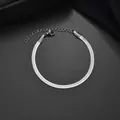 Flat silver stainless steel snake bone chain bracelet with lobster clasp and extender - 4mm Width / Steel