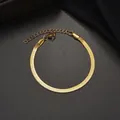 Polished 18k gold plated stainless steel herringbone chain bracelet with lobster clasp - 4mm Width / Gold