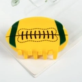 Macro shot of yellow acrylic rugby hair claw clip with green stripes and glossy finish - 7.7cm / Yellow