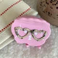 Close-up of pink cloud hair claw clip with heart glasses and tortoiseshell frame pattern - Pink Puppy (4.7cm)