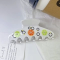 White acetate hair claw clip with colorful lemon slices and rhinestones - 10.5cm / White
