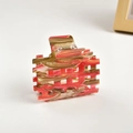 Hollow square acetate hair claw clip with red and brown marble texture design - 7cm / Red