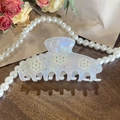 Iridescent white pearl hair claw clip with snowflake rhinestones for elegant styling - 10cm / White