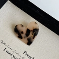 Close-up of tortoise shell heart hair clip with France Handmade lettering text - Light Tortoiseshell