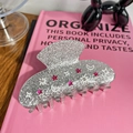 Silver glitter shark hair clip with pink stars and moon accents for women styling - 9cm / Bright Silver