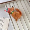 Close-up of brown dog hair claw clip with festive hat texture in a velvet tray - 5# Christmas Wagging Tail Dog (FZ729)