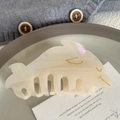 Elegante pinza per capelli a delfino in acetato crema iridescente con tocchi dorati - Bianco 8.9cm