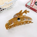 Detail of Christmas reindeer claw clip with snowmen patterns and small rhinestones - Dark Brown Elk Style