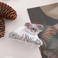Pinza para el pelo de acrílico blanco con diseño de perro maltés y lazo rosa decorativo - 8cm / Perro