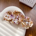 Pinza per capelli a quadrifoglio in acetato tartarugato con perle in vassoio di conchiglia - 8.5cm / Tartarugato