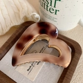 Pinza per capelli a cuore in acetato con motivo tartarugato color ambra - 7.2CM / Marrone