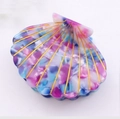 Pince à cheveux coquillage en acétate marbré violet et bleu avec lignes dorées - 5.2*4.2cm / Violet