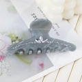 Detailed view of grey marble pattern hair claw clip with elegant rhinestone embellishments - 8.8cm / Gray