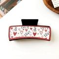 Detail einer rechteckigen Haarklammer mit rot-weißer Ledertextur und Liebesmustern verziert - Liebe Textur Schwarz Rot (11#10.5cm Quadratischer Clip)