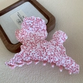 Molla per capelli in acetato a forma di cane teddy con motivo floreale rosa e bianco - Stile Cane / Grande (11.5cm) / Rosa Macchiato