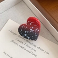 Close-up of heart hair clip with red and black gradient and white polka dots - 3cm / Red Gradient