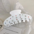 White acetate shark hair claw clip with colorful rhinestones on a clean white background - 11cm / White Iridescent Rhinestone
