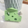 Creative green cheese hair claw clip with cute mouse made of high gloss acetate material - Approx. 8cm / Green Cheese