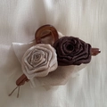 Detail of vintage dusty rose hair claw with fabric flowers on beige fabric background - Double-sided Flower Claw