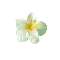 Vue détaillée d'une pince à cheveux fleur de frangipanier nacrée vert clair et jaune - Jaune Vert Nacré