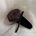 Elegant large hair claw clip with dark brown rose and delicate black satin ribbon bow - Brown Snap Clip