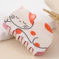 Cute cartoon white cat hair claw clip with orange spots and pink details for women - White Calico Cat