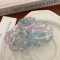 Macro shot of large butterfly hair claw clip with colorful floral acetic fiber pattern - 3# Green Pink 8cm