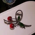 Elegant metallic dark grey shark hair claw clip featuring red cherry charms with green leaves - Silver Cherry Style (11cm)
