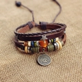 Handmade multilayer leather Virgo zodiac bracelet with brown cord and red agate beads - Virgo