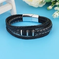 Classic men's multi-strand woven leather bracelet with polished magnetic steel clasp - Steel