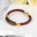 Tiger eye stone bracelet with brown braided leather and golden magnetic clasp - Coffee