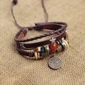 Pisces zodiac multi-layer leather bracelet with red beads and vintage metal star charms - Pisces