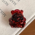 Elegant rose flower hair claw clip with red and black marble texture acetate finish - Wine Red 4.5cm