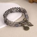 Détail du bracelet vintage en agate veine de dragon avec pendentifs Arbre de Vie et feuille - Agate veine de dragon