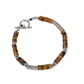 Bracciale di perle occhio di tigre con accenti in acciaio e chiusura a levetta - Stile Occhio di Tigre (BST-0100)