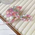 Pinza per capelli in acetato marmorizzato rosa e viola con perla decorativa - Rosa Viola