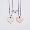 Magnetic pixel heart necklace with white and pink marble pendants for couples - Pink and White Magnetic Set (Titanium Steel Chain)