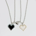 Magnetic pixel heart matching necklace set in black and white finish for couples - White and Black Magnetic Full Set