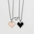 Magnetic pixel heart couple necklaces in pink marble and black finish for friends - Pink and Black Magnetic Set (Titanium Steel Chain)