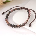 Handgewebtes, doppelreihiges Natur-Amethyst-Perlenarmband mit verstellbarem Kordelzug - Rose