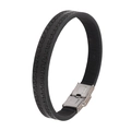 Pulsera vintage de cuero para hombre con patrón griego y hebilla de acero plateado - Negro